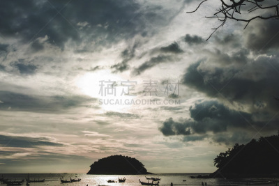 泰国,卡塔海滩,普吉岛,国际著名景点,小卡塔海滩,船,曙暮光,热带气候,环境,黄昏