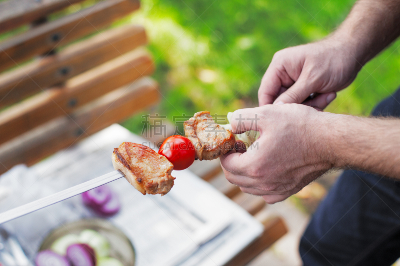 肉,棍,格子烤肉,水平画幅,夏天,户外,晚餐,烤肉串,牛肉,精神振作