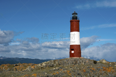 灯塔楼,白色,红色,水平画幅,无人,符号,户外,美洲,方向,巴塔哥尼亚