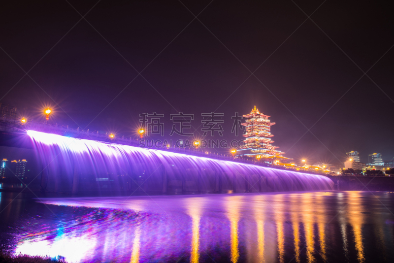绵阳,四川省,建筑,过去,塔,水,拍摄场景,旅游目的地,水平画幅,夜晚