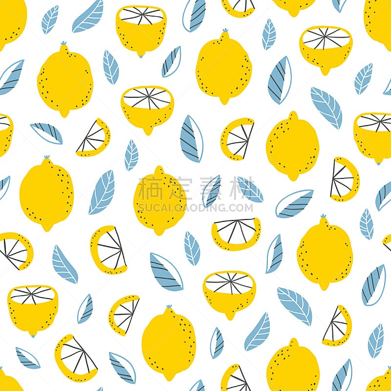 柠檬,式样,柑橘属,水果,乱画,四方连续纹样,花纹,多汁的,绘画插图,可爱的