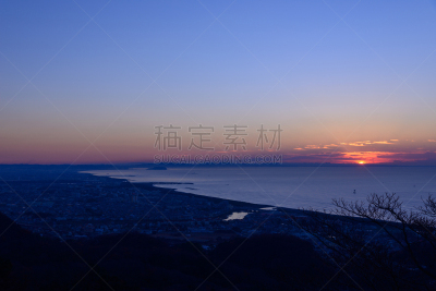 城市,平塚市,江之岛,茅崎,相模湾,藤泽市,美,水平画幅,无人,曙暮光