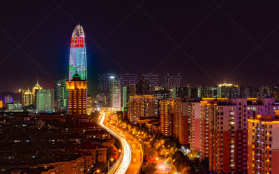 济南,夜晚,高架道路,格陵兰,中心,波利犬,商务,汽车,照明设备,长的