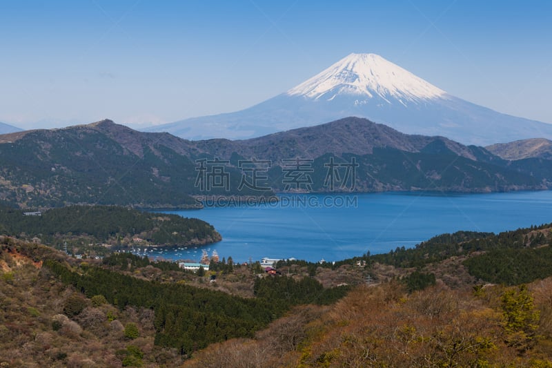 富士山,湖,山,季节,春天,自然美,鸟居,水,天空,美