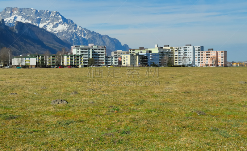 自然,公寓,块状,哈兰哈雷恩,萨尔茨堡,天空,水平画幅,雪,草,云景