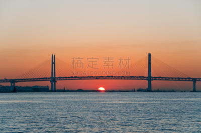 横滨海湾大桥,黎明,水面,波浪,水湾,户外,天空,横滨,日本,红色