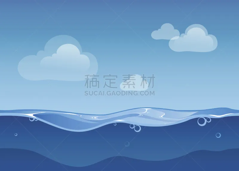 水 卡通 地形 海洋 背景 天空 云 美 绘画插图图片素材下载 稿定素材