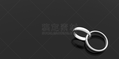 绘画插图,银色,留白,结婚戒指,分离着色,黑色背景,三维图形,两个物体,联系