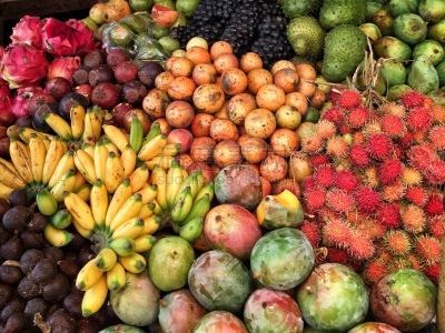 皮塔雅,清新,食品,食品杂货,泰国,熟的,黑刺莓,红毛丹,货摊,水果