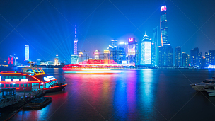 夜晚,上海,城市天际线,外滩,天空,水平画幅,无人,黄浦江,户外,滨水