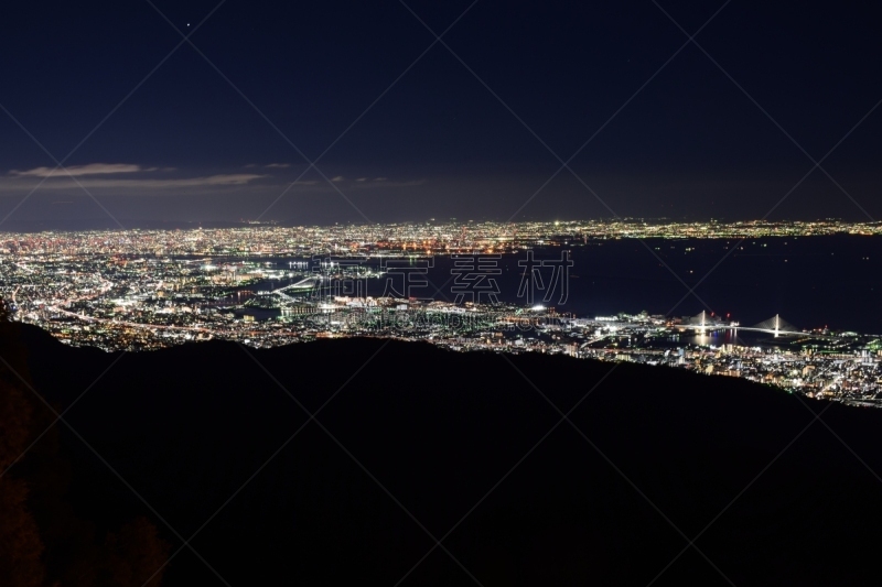 夜晚,神户,山,城市,大阪府,风景,图像,六甲山,无人,光