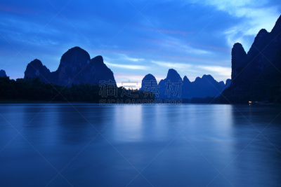黎明,河流,李靖,兴平,漓江,阳朔,桂林,喀斯特,天空,水平画幅