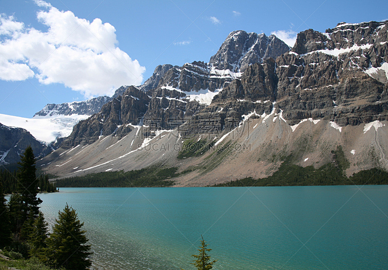 弓湖,阿尔伯塔省,加拿大,瓦特纳冰原,弓河,加拿大落基山脉,水,水平画幅,地形