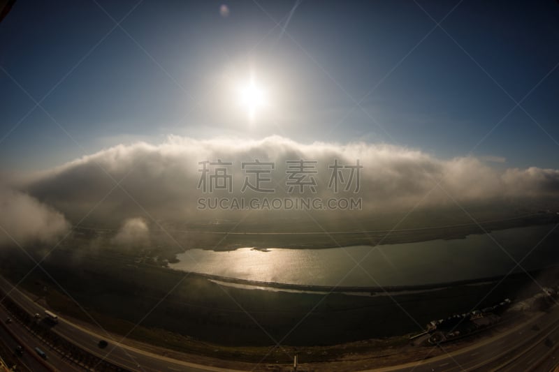 时间,湖,云景,山,巴库,黄昏,阿塞拜疆,在上面,飞,靠近