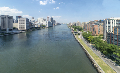 罗瑟福岛,东河,曼哈顿,皇后大桥,空中缆车,水,水平画幅,无人,交通,夏天
