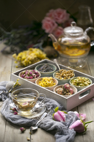 干的,花茶,木制,背景,茶叶,垂直画幅,选择对焦,芳香的,无人,热饮