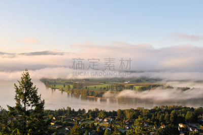 山谷,雾,,水平画幅,绿色,无人,草原,早晨,夏天,户外