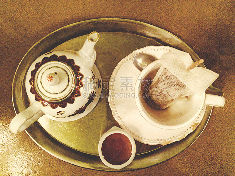 桌子,茶,茶包,花茶,餐具,芳香的,水平画幅,无人,茶碟,热饮