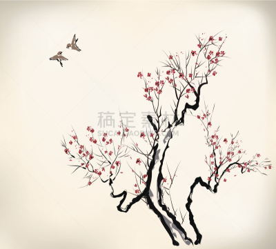 时尚,花朵,墨水,日本,绘画艺术品,自然美,春天,中国,背景,李子