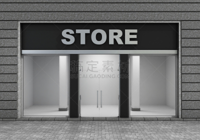现代,空的,窗户,巨大的,外立面,办公室,正面视角,留白,零售展示,水平画幅