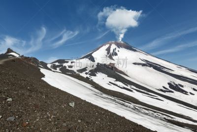 火山地形,俄罗斯,堪察加半岛,阿瓦钦斯基火山,自然美,动作,天空,雪,夏天,火山岩