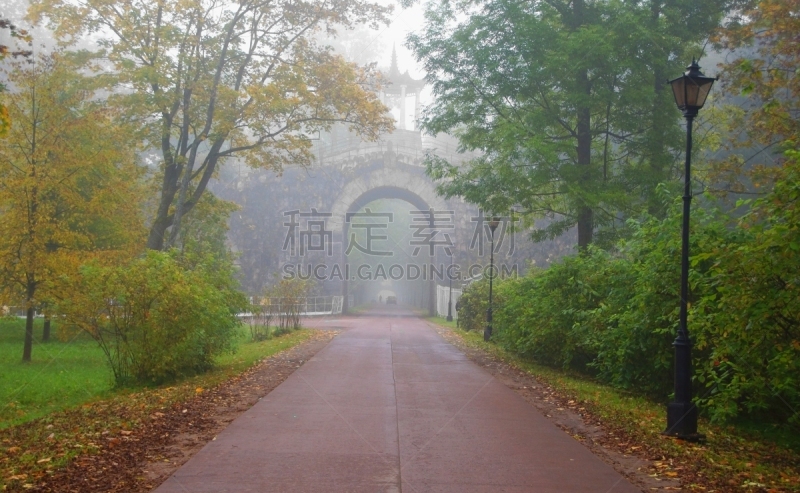 路,普希金镇,悲痛,水平画幅,地形,建筑,秋天,无人,早晨,拱门