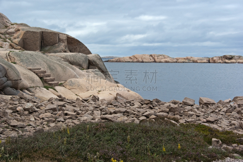 花岗岩,巨石,水,天空,西约特兰,水平画幅,无人,夏天,户外,德国北海地区