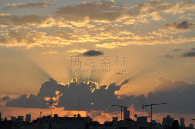佩塔提克瓦,自然,天空,水平画幅,橙色,夜晚,无人,曙暮光,黄昏,户外