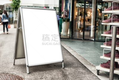 商店标志,鞋店,消息,空白的,前面,透明擦写板,留白,零售展示