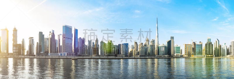 运河,阿拉伯联合酋长国,建筑外部,迪拜,全景,水,塔,城市天际线,哈利法塔,反射