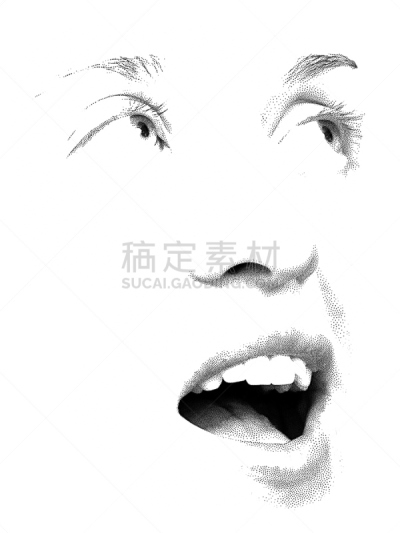点画效果,垂直画幅,人的嘴,斑点,白色背景,肖像,人的眼睛,人的鼻子,黑色背景