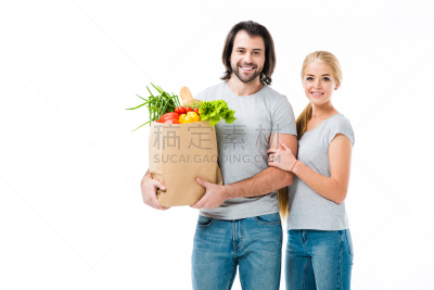 保鲜袋,注视镜头,白色,可爱的,分离着色,蔬菜,健康食物,牛仔裤,购物袋,图像