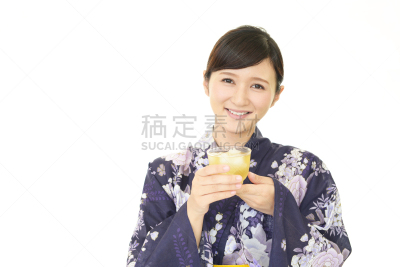 日本人,女人,七夕节,便装和服,和服,留白,半身像,健康,夏天,饮料