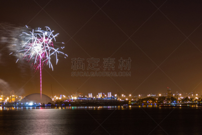 新年前夕,放焰火,玛丽皇后号,无人,玛丽王后号邮轮,长时间曝光,远洋班轮,图像,水平画幅,长滩