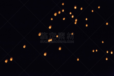 天空,元宵节,天灯,动态动作,韩国,两翼昆虫,水平画幅,传统节日,无人,暗色