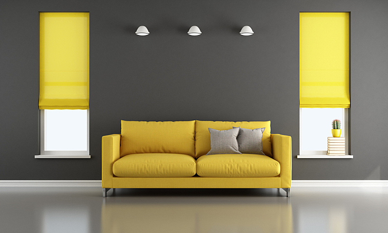 黑色,黄色,起居室,水平画幅,墙,无人,玻璃,灯,家具,现代