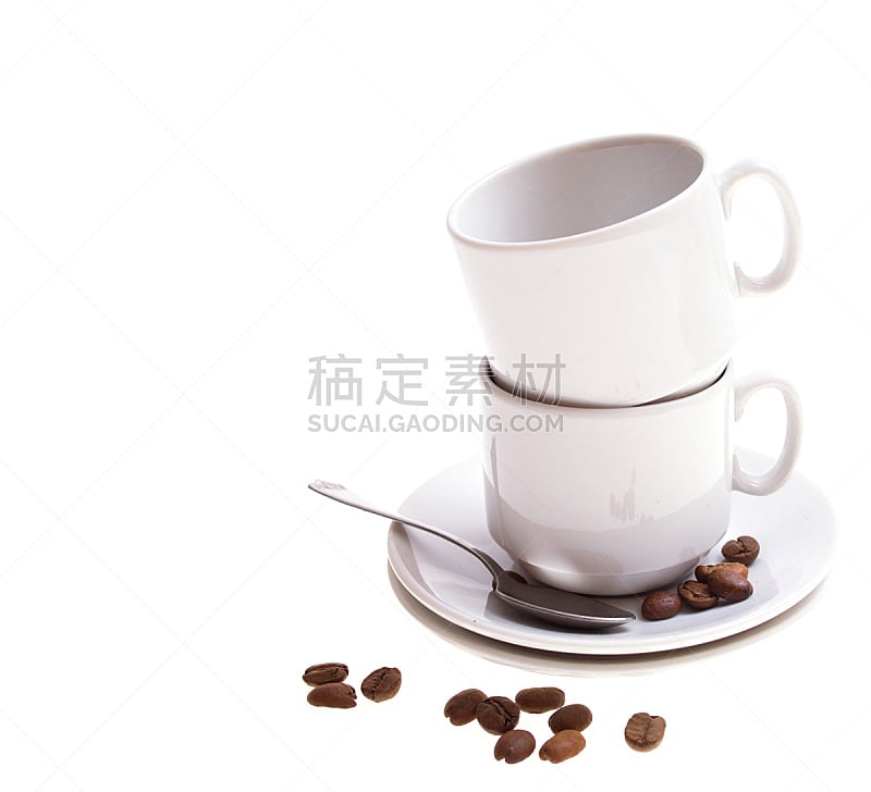 杯,咖啡豆,白色背景,分离着色,留白,式样,咖啡馆,芳香的,水平画幅,无人