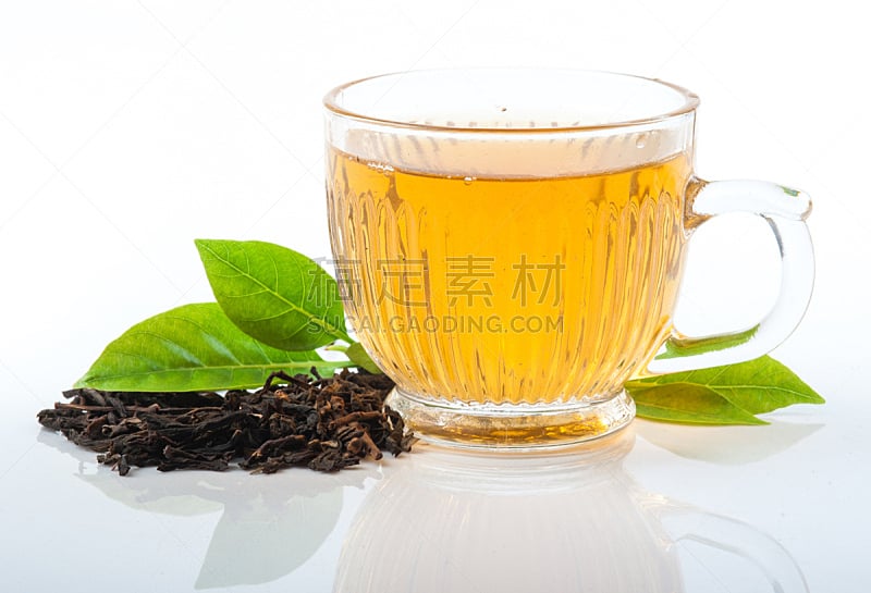 杯,茶,玻璃杯,叶子,分离着色,白色背景,绿色,拉茶,墨角兰,绿薄荷