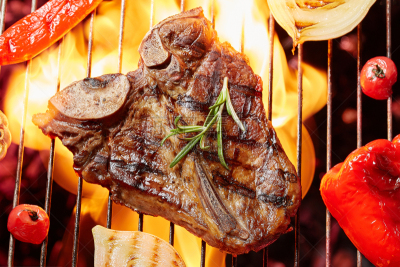 格子烤肉,牛排,烤肉架,肉,火,蔬菜,鲔鱼,热,暗色,烤的