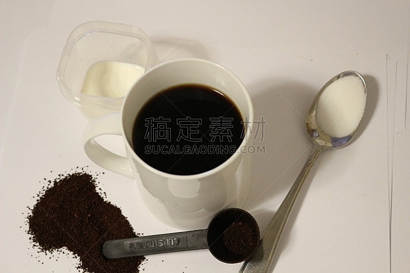 糖,奶油,咖啡,研磨食品,咖啡豆,褐色,水平画幅,无人,茶碟,早晨