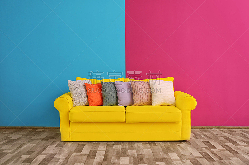 沙发,枕头,彩色图片,围墙,住宅房间,个性,无人,舒服,乌克兰,室内