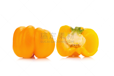 灯笼椒,白色背景,分离着色,水平画幅,素食,彩色铅笔,黄色灯笼椒,泰国,完美,完整