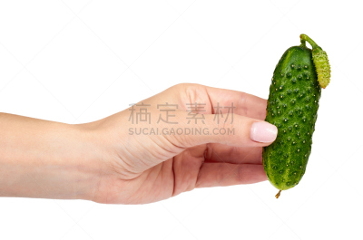 清新,绿色,白色背景,手,黄瓜,分离着色,水平画幅,素食,生食,干净