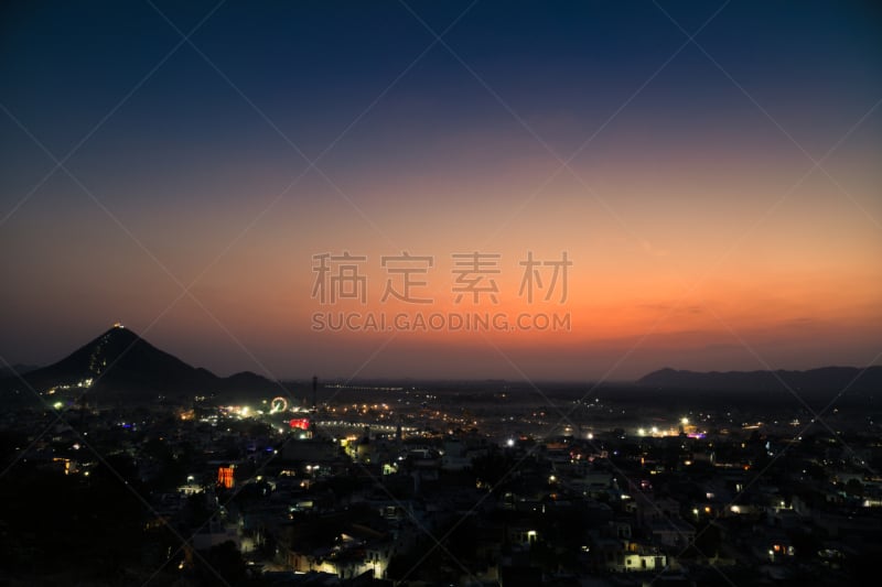 高视角,普虚卡,逃避现实,自然,水平画幅,夜晚,无人,曙暮光,城市,印度