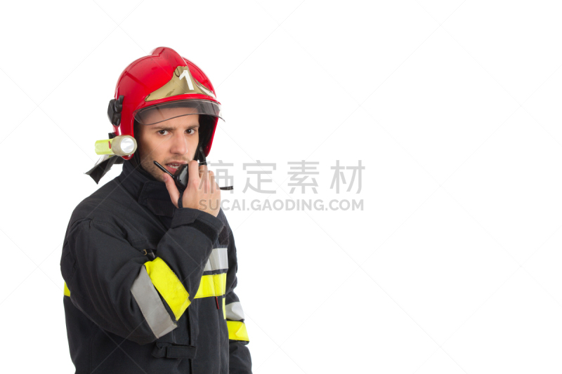 消防员,无线电话机,留白,人的嘴,男性,仅男人,仅成年人,青年人,白色,专业人员