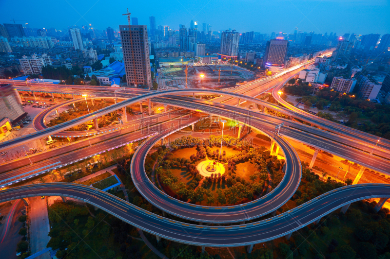 夜晚,路,城市,航拍视角,高架桥,水平画幅,高视角,主干路,无人,市区路