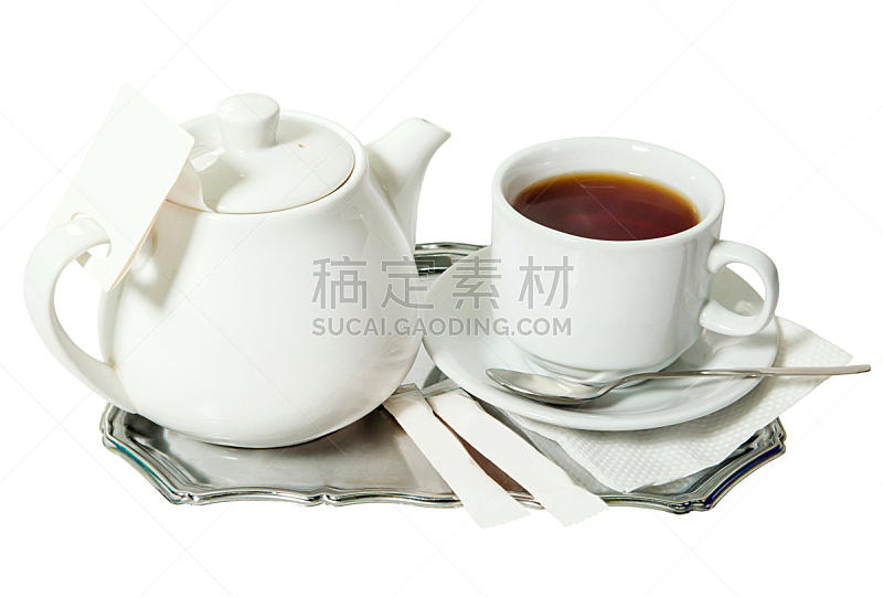 白色,壶,汤匙,茶杯,饮料,茶,热,清新,背景分离,杯