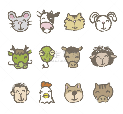 十二生肖,动物,数字12,猴子,可爱的,春节,灰色,母鸡,狗,猪
