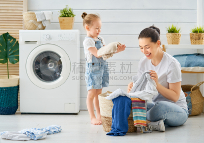 家庭,洗衣服,可爱的,女儿,篮子,清新,父母,母亲,女人,小的