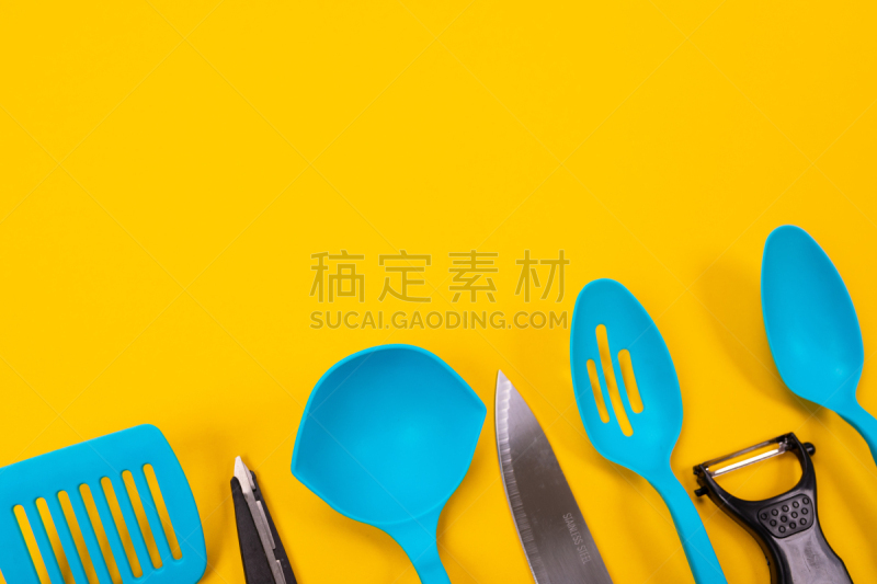 厨房器具,概念,分离着色,黄色背景,菜单,健康保健,配方,背景分离,食谱,食品
